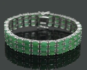 Natural Emerald Gemstone 925 Sterling Silver Three Line Tennis Bracelet Jewelry - Picture 1 of 8