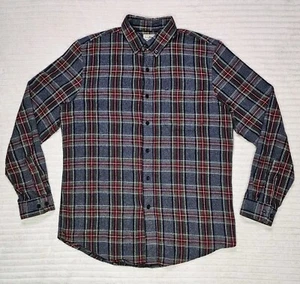 L.L. Bean Shirt Mens MEDIUM M Gray Red Plaid Flannel Slightly Fitted Button Down - Picture 1 of 11