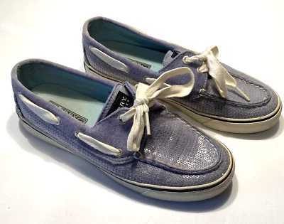 Zapatos de barco para mujer Sperry Top-Sider azul claro/púrpura lentejuelas - talla 5 1/2 M Foto 1 de 4