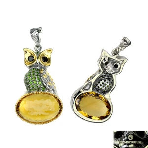 925 Sterling Silver Pendant Citrine 32ct Chrome Spinel Gemstone Jewelry Handmade - Picture 1 of 9