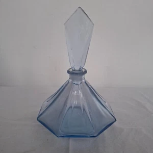 Vintage Glass Perfume/Scent Bottle Ice Blue Crystal Art Deco Style 6" tall - Picture 1 of 7