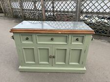 Solid Wood Kitchen Island With Granite Worktop on Wheels Painted In Little Green