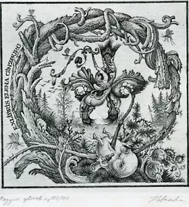 La mente de las flores, grabado numerado original ex libris de Elena Novikova - Imagen 1 de 3