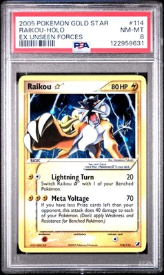 2005 POKEMON EX UNSEEN FORCES GOLD STAR #114 RAIKOU-HOLO PSA 8 - Image 1 of 2