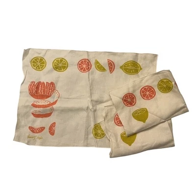 Vtg Mid Century Tammis Keefe Linen Placemats Napkins 16" x 11" Set of 3 - Citrus - Image 1 of 4