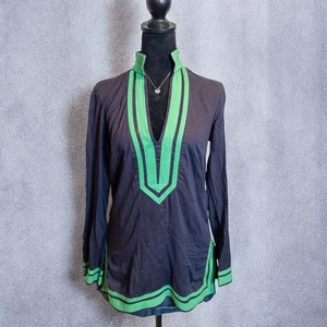 Tory Burch Sail To Sable 100% Cotton Navy Blue And Green Tunic Size 4  - Picture 1 of 9