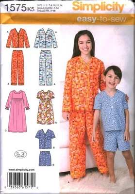 1575 Vintage Simplicity Sewing Pattern Girls Boys Sleepwear Pajamas Top Pants FF - Image 1 of 2
