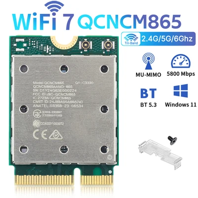 WiFi 7 QCNCM865 M.2 Key E Wifi Card Bluetooth Tri-Band 5800Mbps solo per Win 11 - Immagine 1 di 4