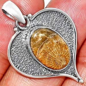 Heart - Natural Flower Fossil Coral 925 Sterling Silver Pendant Jewelry P-1503 - Picture 1 of 5