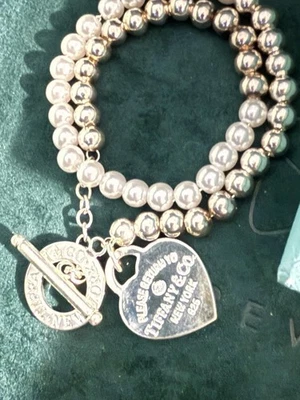 Tiffany & Co. Return To, Bead Wrap Bracelet Silver W/ Pearls & Diamond 13” GUC - image 1 of 4
