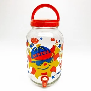 Dispensador de bebidas de vidrio Sun Tea vintage de los años 70, 1 galón, tema de playa - Imagen 1 de 5