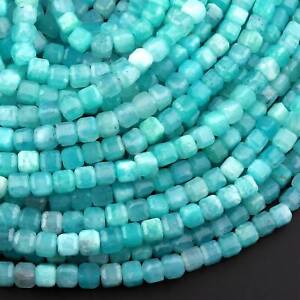 Natural Peruvian Blue Amazonite Faceted 4mm Cube Square Beads Gemstone