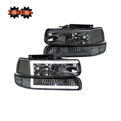 99-02 Silverado 00-05 Suburban Tahoe Smoked Tube Fiber LED Headlight Turn Signal — 第 1/4 张图片