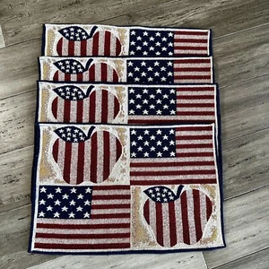 Set 4 Placemats American Flag Apple July 4th 11.5x17 Kitchen Table Tapestry USA - Picture 1 of 4