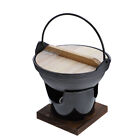 Portable Camping Stove Set with Cast Iron Pot & Wooden Lid from Japan 