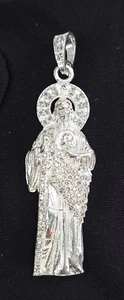 Solid 925 Sterling Silver San Judas Tadeo Pendant with cz– 2.5" tall - Picture 1 of 5