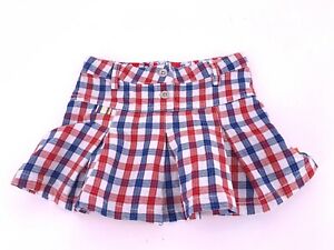  OILILY Toddler Pleated Gingham Skirt Red White Blue Bicycle Trim Size 92 / 2T