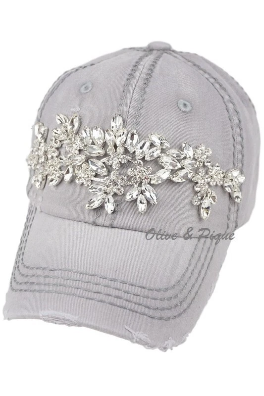 NWT Bling Glitz Distressed Baseball Hat by Olive & Pique - Light Gray - Image 1 of 1