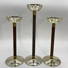 Mid Century Modern 3 Metal Candleholders With Wood  2-8.5"T 1 10.5"T O307