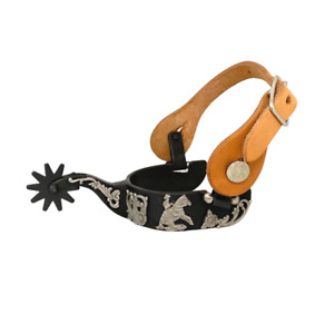 Black Steel Reining Horse Spurs and Straps - Mens