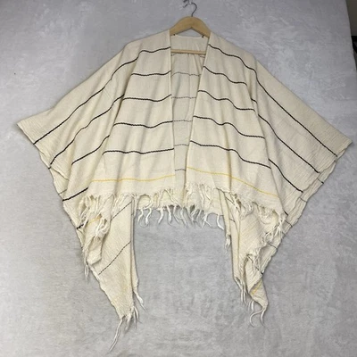 Rag & Bone Italy Cotton Striped Fringe Kimono Cardigan Open Front Poncho Jacket - Image 1 of 4