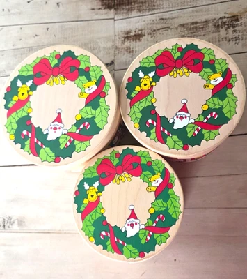 Винтажные Рождественские Декоративные Коробки для Гнездования с Ручной Росписью, Тема Круглых ПОЕЗДОВ - Изображение 1 из 4