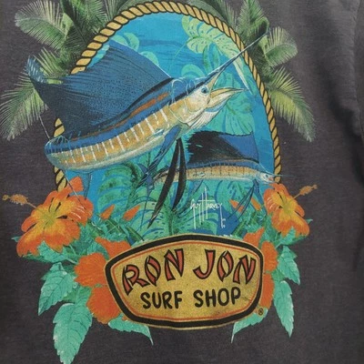 Camiseta Guy Harvey Gris Manga Larga Azul Marlín Ron Jon Surf Talla Pequeña Foto 1 de 4