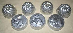 Lot of 7 Small 3"   Vintage Aluminum Bundt BAKING Jello MOLDS 4 SWIRLED 3 RABBIT - Picture 1 of 1