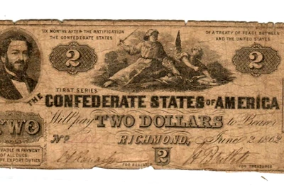 $2 "SLAYER NOTE" (CONFEDERATE) 1800'S "VIOLENT SCENE" $2 "SLAYER NOTE" RARE!!!!! - Image 1 of 3