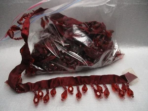 3 Yds Dark Red Satin Ribbon Gimp Trim With Beads 1.5" Top to Bottom - Picture 1 of 3