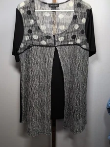 Top tunica Michael Tyler taglia large nero con sovrapposizione maglia uncinetto grigio elasticizzato - Foto 1 di 8