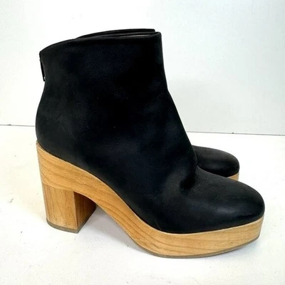 Botines Coclico Vida Zueco Talla 37 EE. UU. 7 Negro Cuero Texturizado Tacón Madera Foto 1 de 4