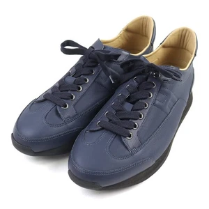 HERMES Leather H Logo Logo Engraved Bicolor Lace up Sneakers Navy 42 with B - Picture 1 of 10