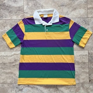 Vintage Mardi Gras Apparel Polo Shirt Sz L Slim USA Made Colorblock Fat Tuesday - Picture 1 of 7