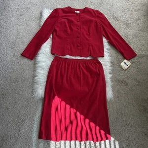 Vintage Leslie Fay Rock Set Top Bluse Knopfleiste roter Rock Gr. 14 Neu mit Etikett - Bild 1 von 14