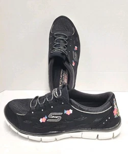 Skechers 23775 Divine Bloom Slip On Shoe Women Sz 8 Memory Foam Black Air Cooled - Picture 1 of 13