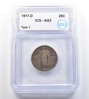 1917-D Standing Liberty Quarter Type 1 AG3 ICG Lowball *7117 - Image 1 of 3