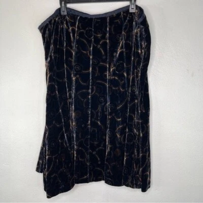 AK Anne Klein Skirt Women 24W Black Brown Abstract Print Silk Blend Zip Closure - Image 1 of 4