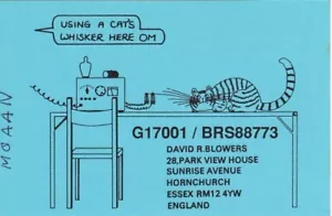 Tarjeta QSL de radioaficionado G17001 BRS88773 1996 Cat Whisker Hornchurch sopladores - Imagen 1 de 2