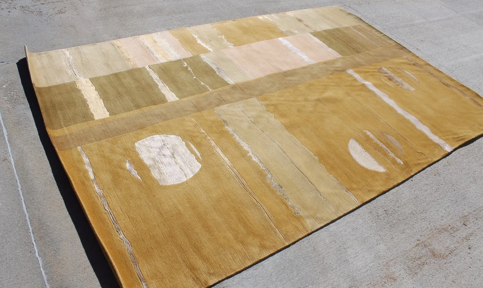 R11574 Superb Earth Tone Wool & Silk Tibetan Area Rug 6' ' Handmade in Nepal