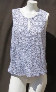 Canotta incrociata CABI #733 bianca blu medaglione elasticizzato maglia rayon taglia S - Foto 1 di 6