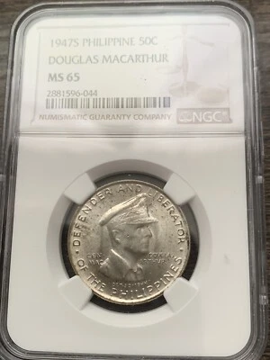 1947 S PHILIPPINE 50c DOUGLAS MACARTHUR NGC MS65 - Image 1 of 4