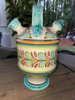 Jarra de agua española de cerámica El Puente del Arzobispo turquesa, naranja, amarillo Foto 1 de 4