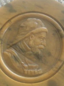 1930s Art Deco Carved Butterscotch Tortoiseshell BAKELITE Wall Plaque Fisherman - Picture 1 of 3