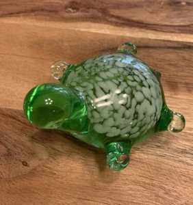 Figura pisapapeles vintage de vidrio artístico soplado a mano figura tortuga verde - Imagen 1 de 12