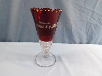 Ruby Stained Flashed Souvenir Fluted Vase Marine City, Michigan - Image 1 of 4