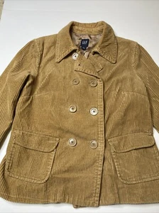 Gap Womens Jacket Tan Corduroy Double Breasted Lined Coat Y2K Button Up Medium - Picture 1 of 6