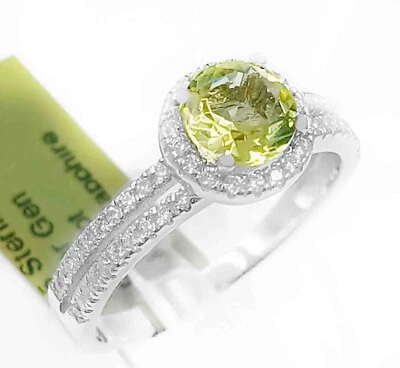 ANILLO DE PERIDOTO Y ZAFIRO BLANCO GENUINO 0,97 quilates plata de ley .925 - hecho en EE. UU. Foto 1 de 4