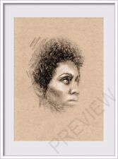 Portrait de femme afro-américaine 8X10 croquis multimédia mixte dessin étude IMPRESSION D'ART