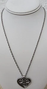 Retired James Avery Open Scroll French Heart Pendant With 10" J.A. Rope Chain  - Picture 1 of 4